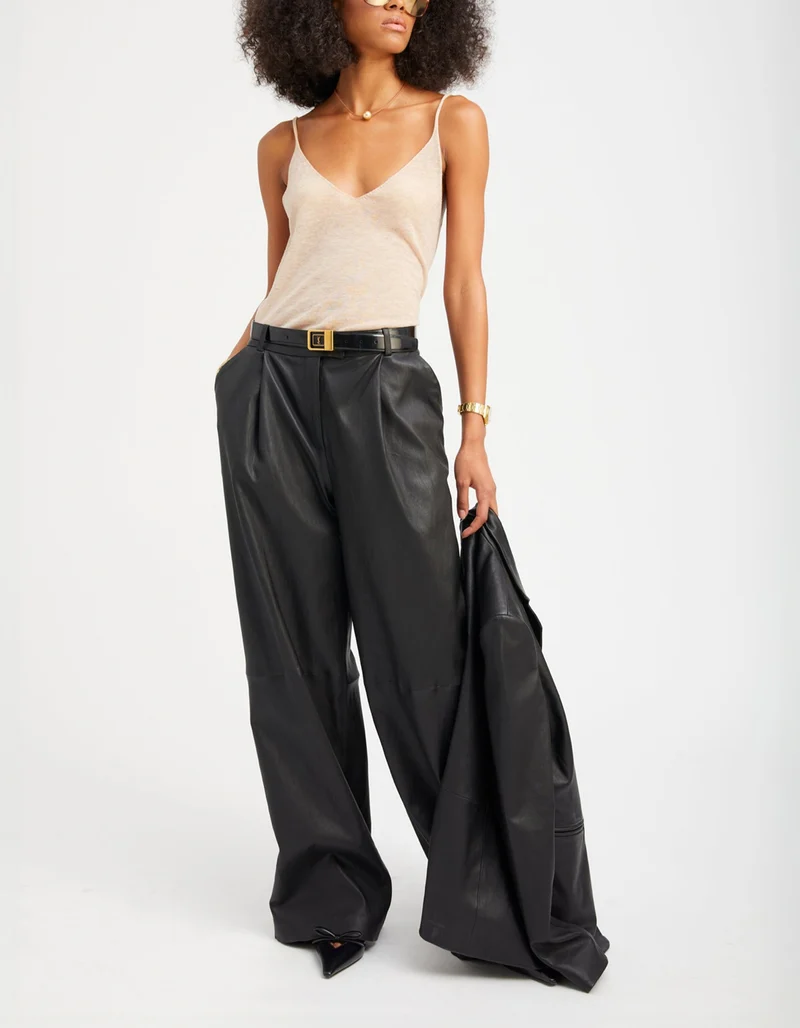 Wide-Leg Lammleder-Hose Paloma Pleated