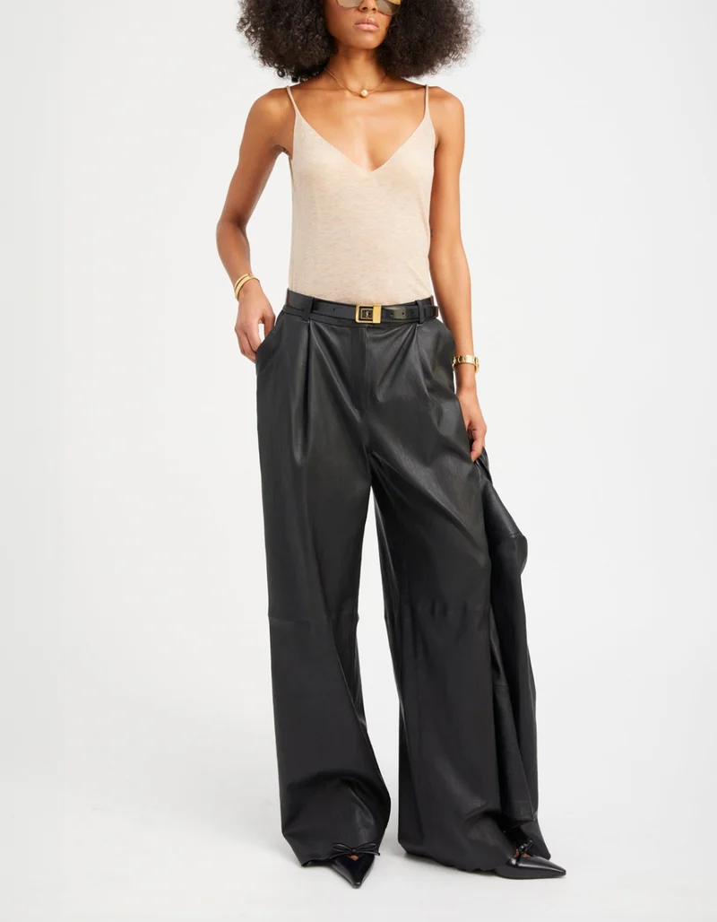 Wide-Leg Lammleder-Hose Paloma Pleated