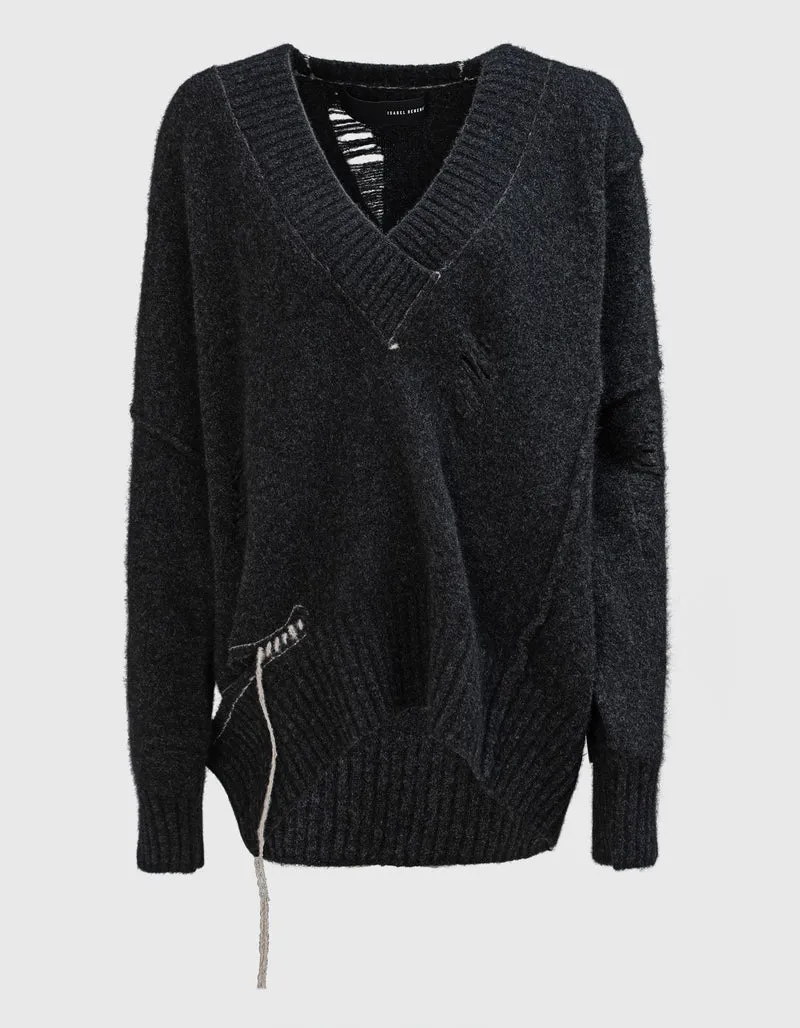 Oversize Destroyed Woll-Mix Pullover mit Faden-Details