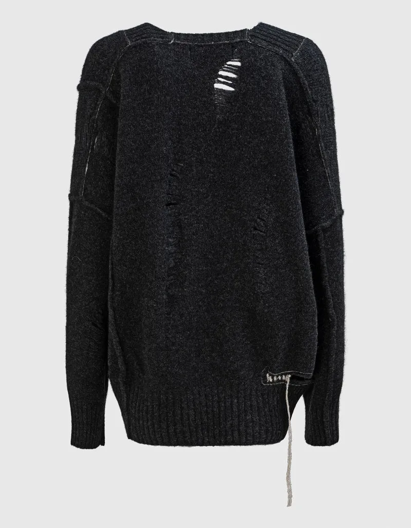Oversize Destroyed Woll-Mix Pullover mit Faden-Details