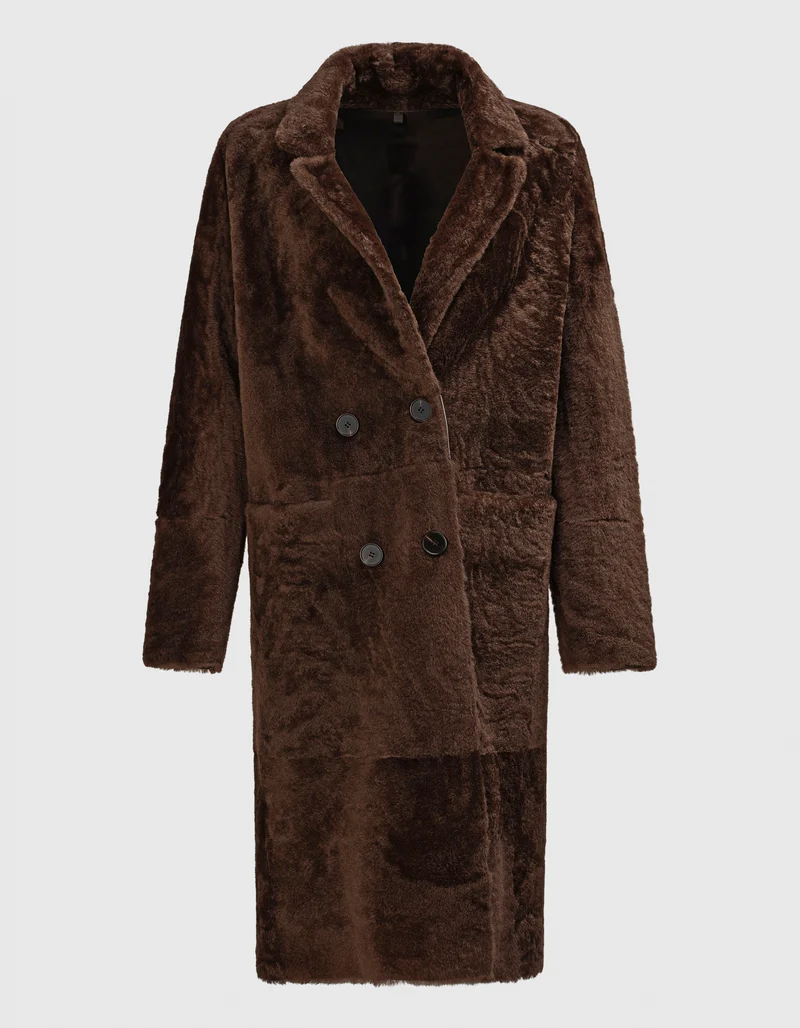 Doppelreihiger Shearling-Wende-Mantel Golier