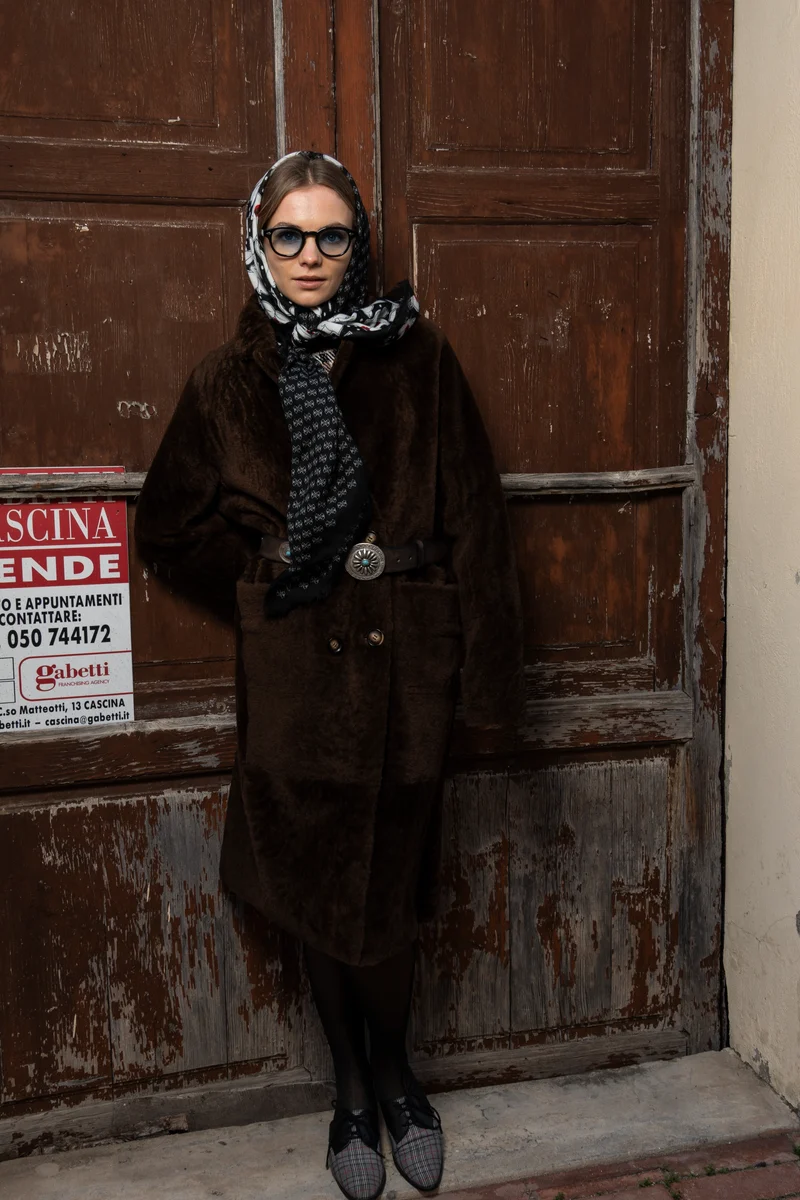 Doppelreihiger Shearling-Wende-Mantel Golier