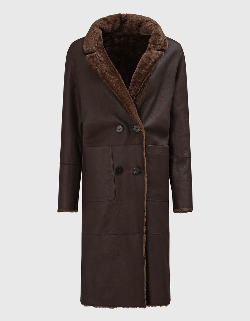 Doppelreihiger Shearling-Wende-Mantel Golier