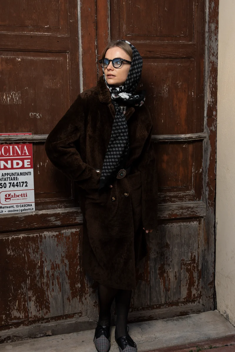 Doppelreihiger Shearling-Wende-Mantel Golier