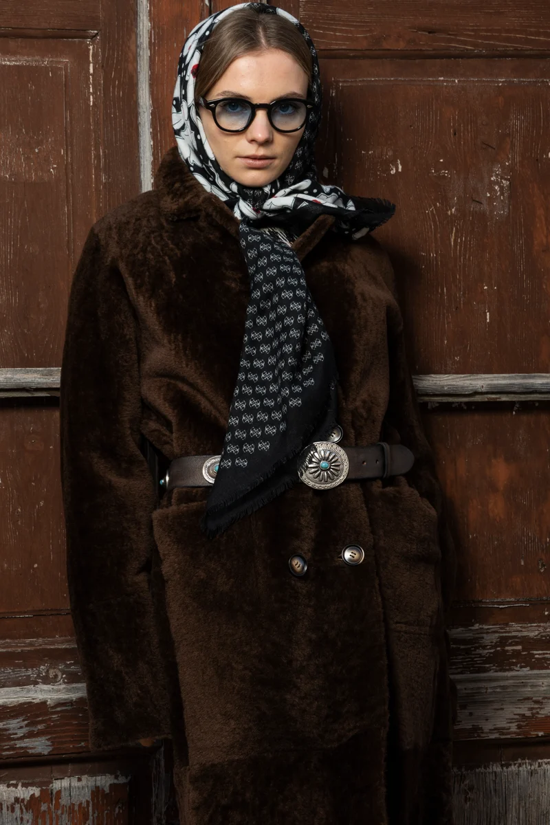 Doppelreihiger Shearling-Wende-Mantel Golier