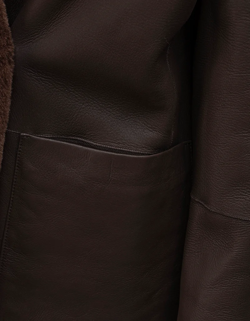 Doppelreihiger Shearling-Wende-Mantel Golier
