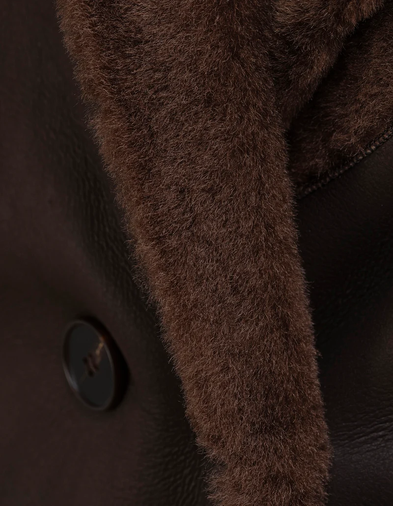 Doppelreihiger Shearling-Wende-Mantel Golier