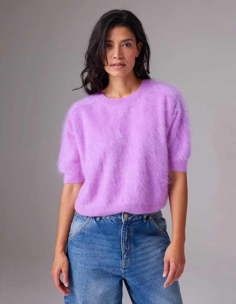 Fuzzy Kurzarm-Kaschmir-Pullover Brushed Belli