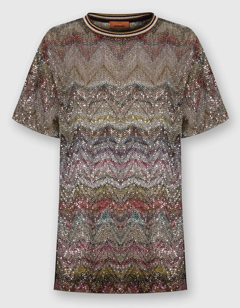 Kurzarm-T-Shirt Caperdoni mit Zickzackmuster und Pailletten