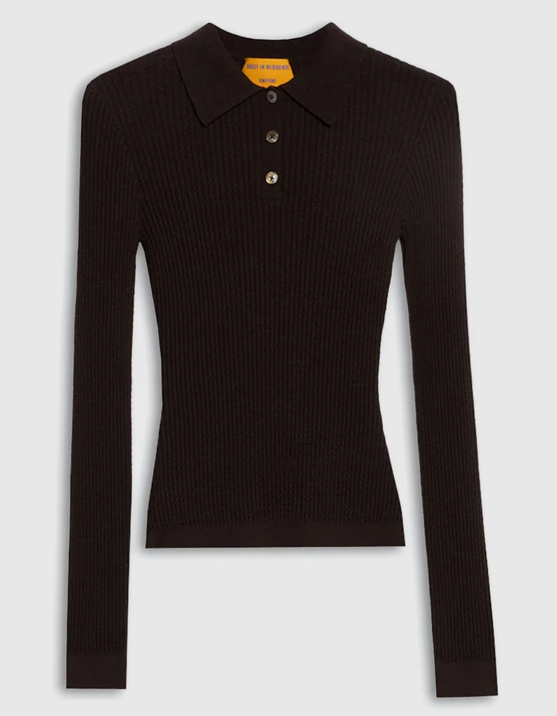 Geripptes Kaschmir-Polo Longsleeve Shrunken