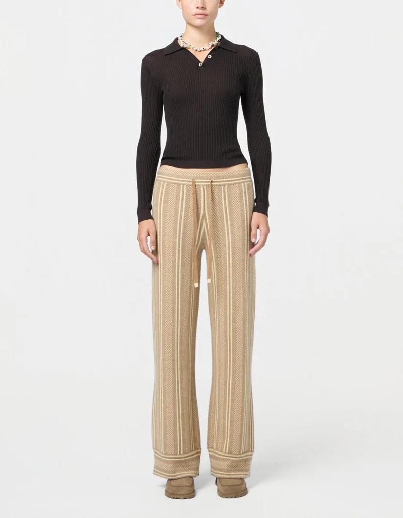 Geripptes Kaschmir-Polo Longsleeve Shrunken