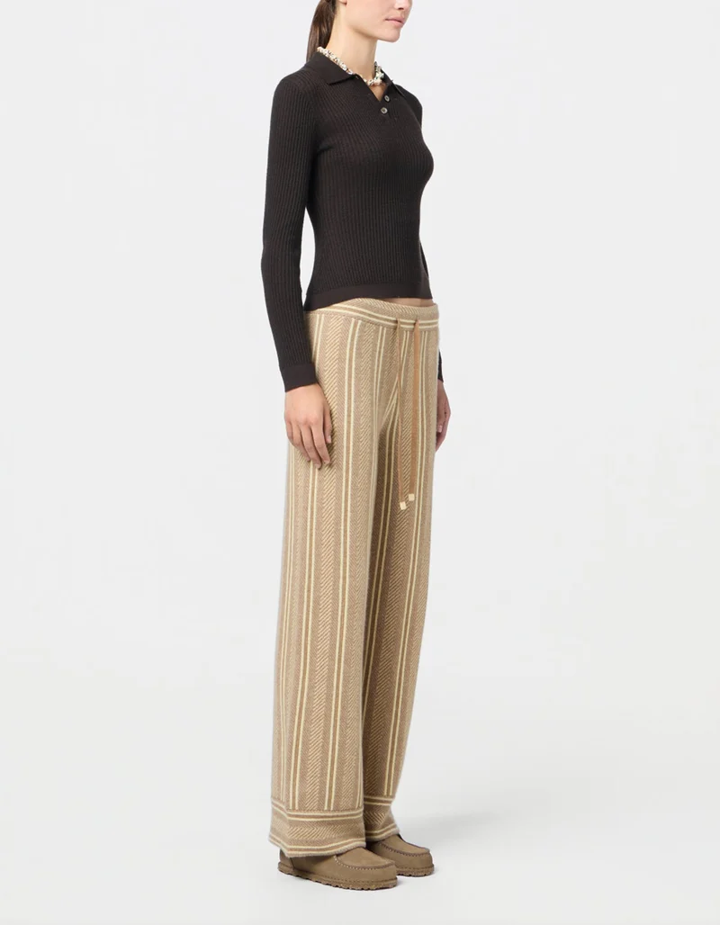 Geripptes Kaschmir-Polo Longsleeve Shrunken