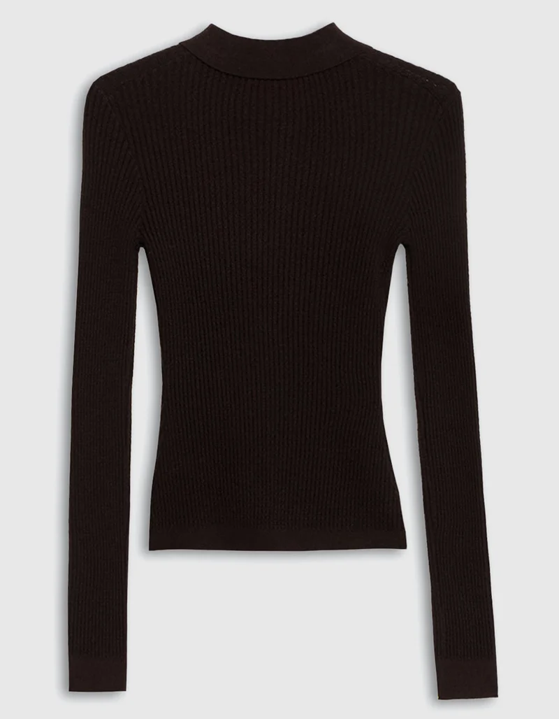 Geripptes Kaschmir-Polo Longsleeve Shrunken