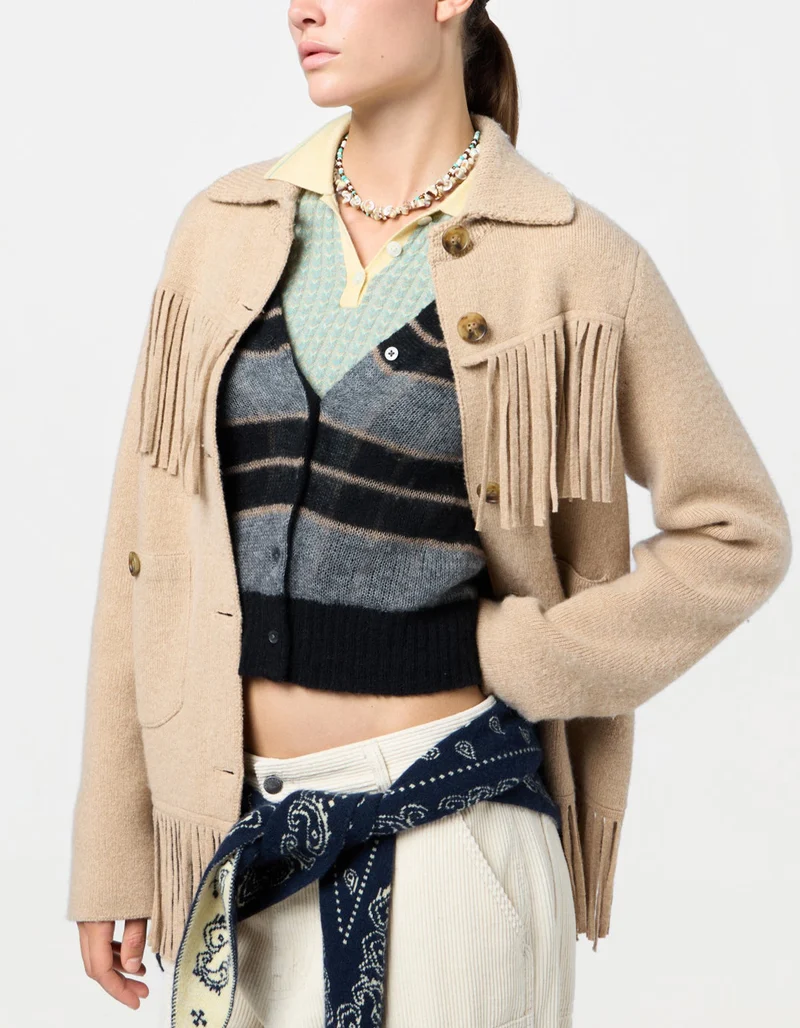 Wolle-Kaschmir-Mix Jacke Western Fringe