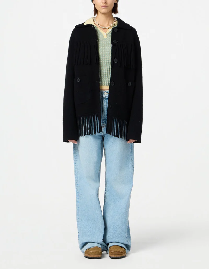 Wolle-Kaschmir-Mix Jacke Western Fringe