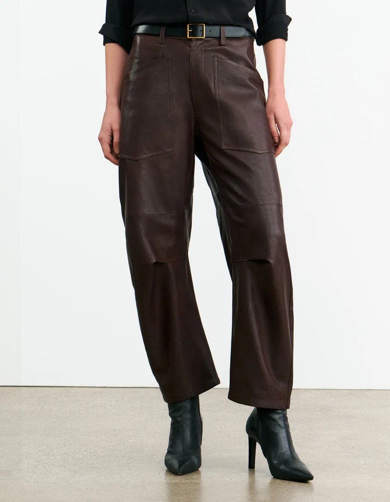Mid-Rise Barrel Leg Lammleder-Hose Shon Leather