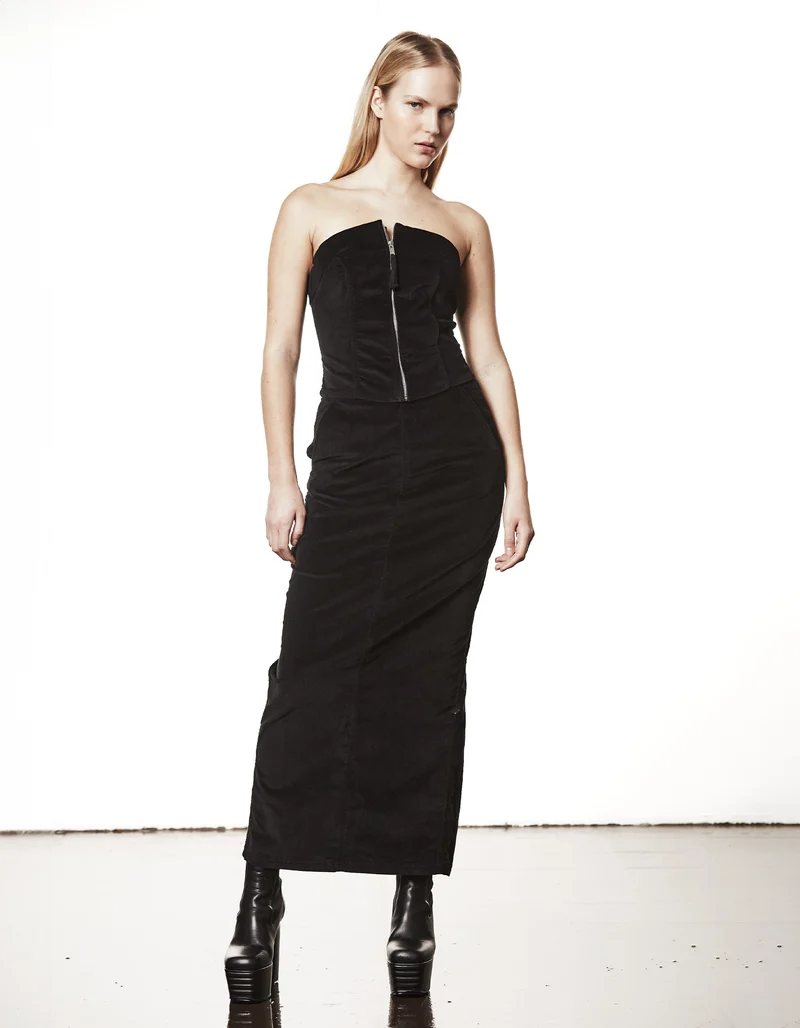Samt-Bandeau-Top mit Zipper