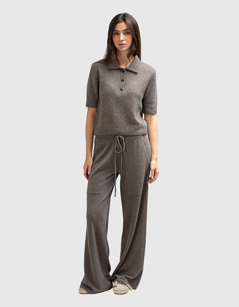 Kaschmir-Seiden-Mix Kurzarm-Pullover Masy mit Polo-Kragen
