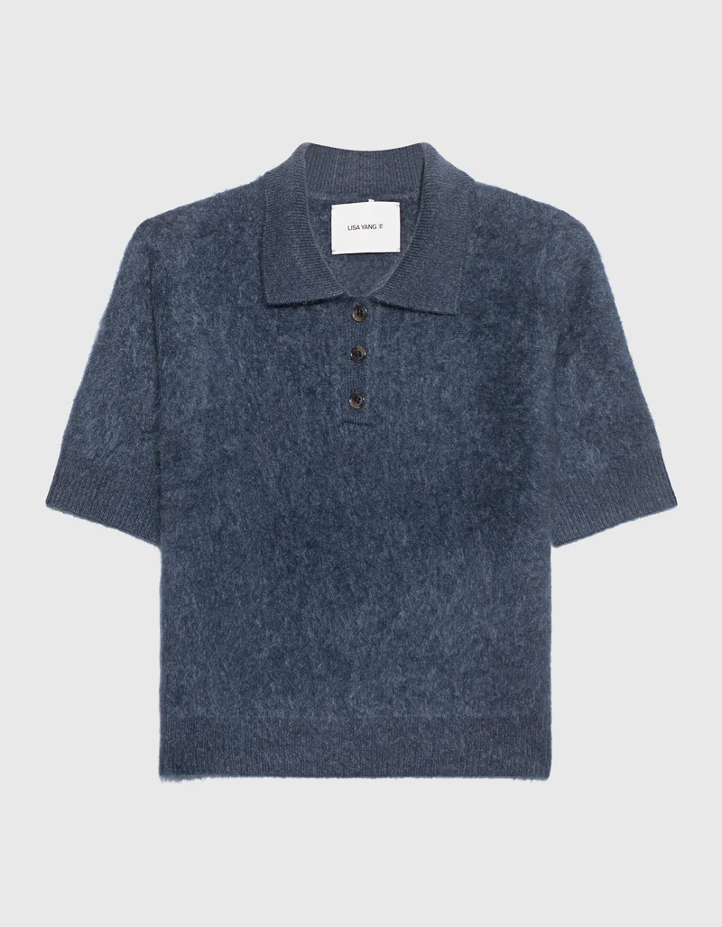 Kurzarm Fuzzy-Polo-Kaschmir-Pullover