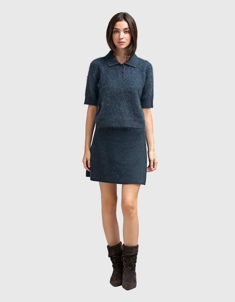 Kurzarm Fuzzy-Polo-Kaschmir-Pullover
