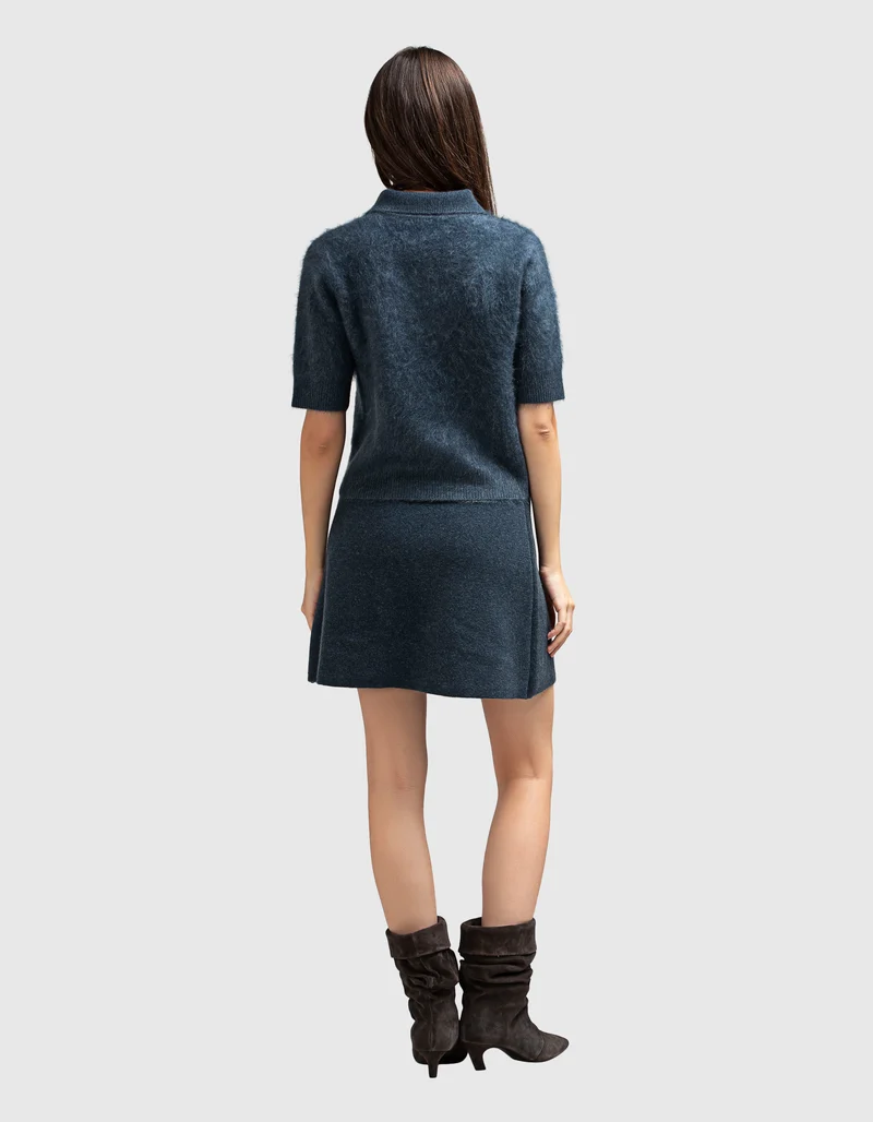 Kurzarm Fuzzy-Polo-Kaschmir-Pullover