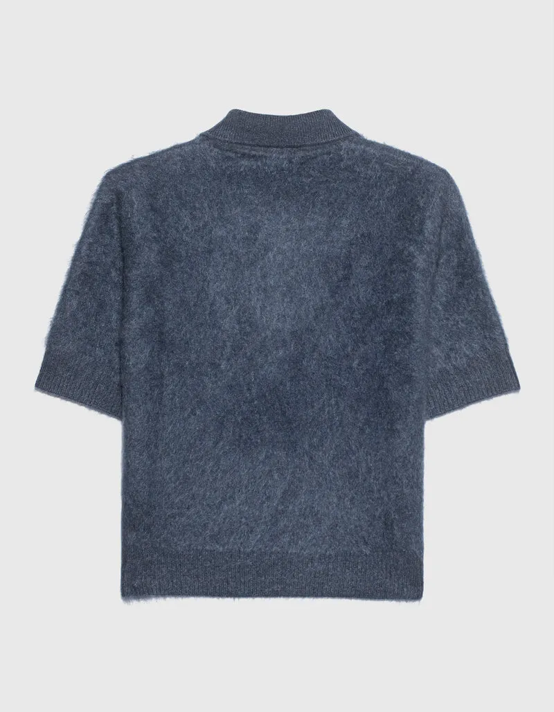 Kurzarm Fuzzy-Polo-Kaschmir-Pullover
