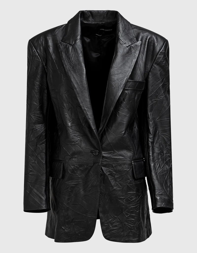 Oversize Leder-Blazer im Crinkle-Look