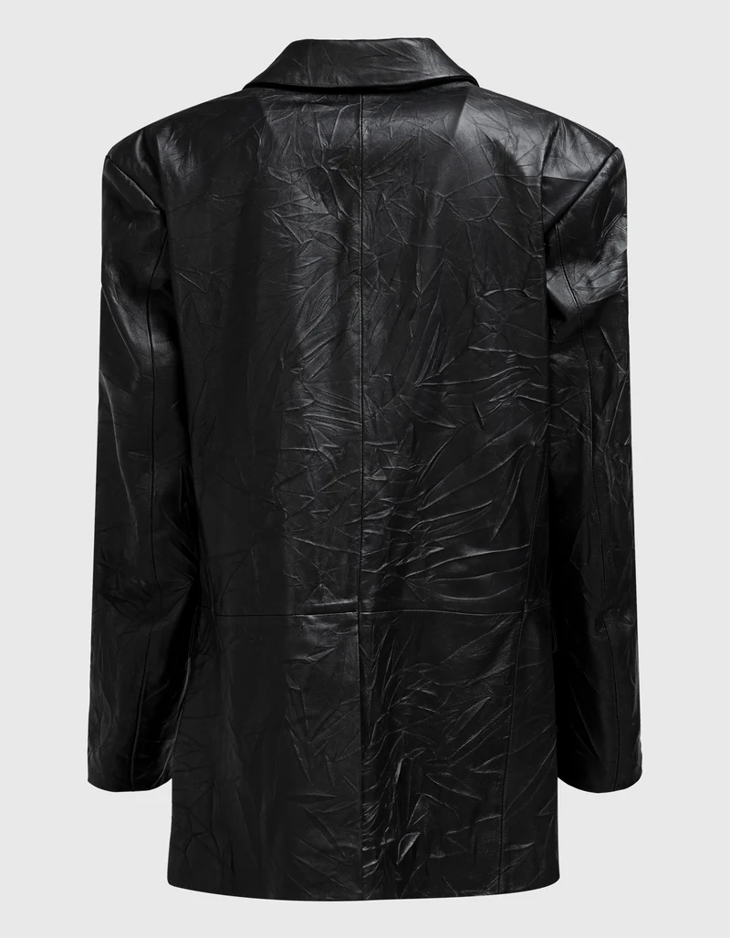 Oversize Leder-Blazer im Crinkle-Look