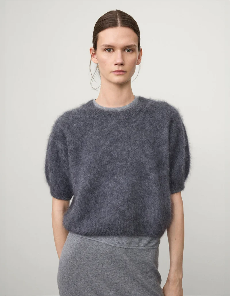 Fuzzy Kurzarm-Kaschmir-Pullover Juniper