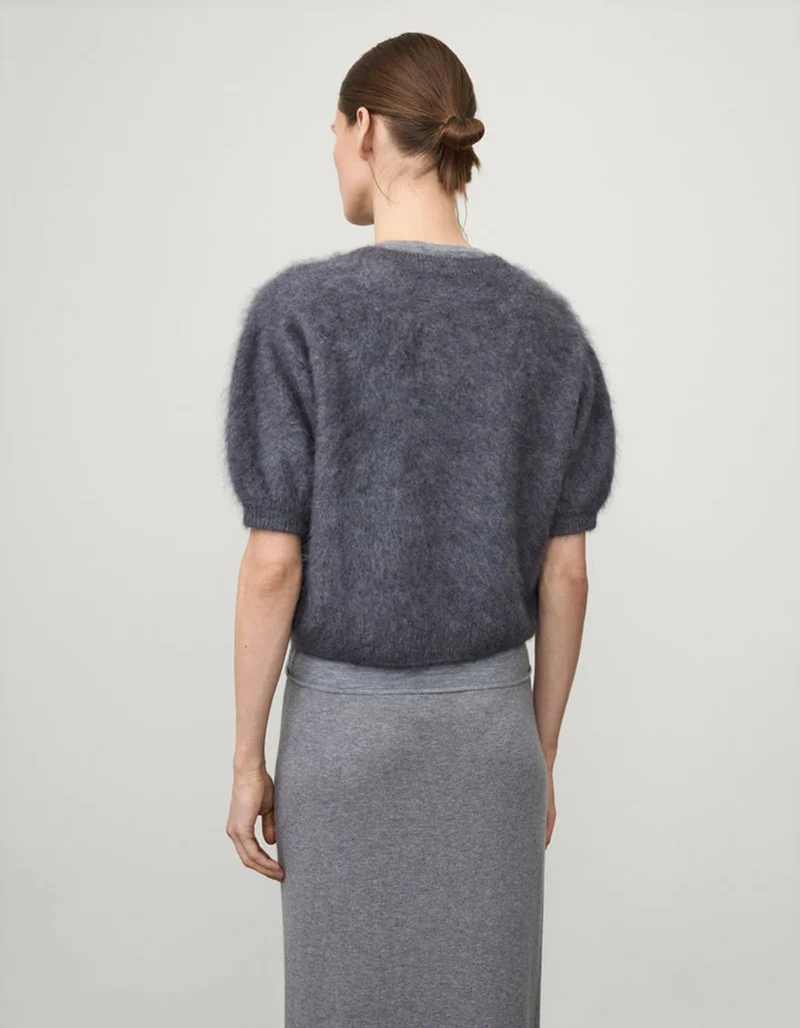 Fuzzy Kurzarm-Kaschmir-Pullover Juniper