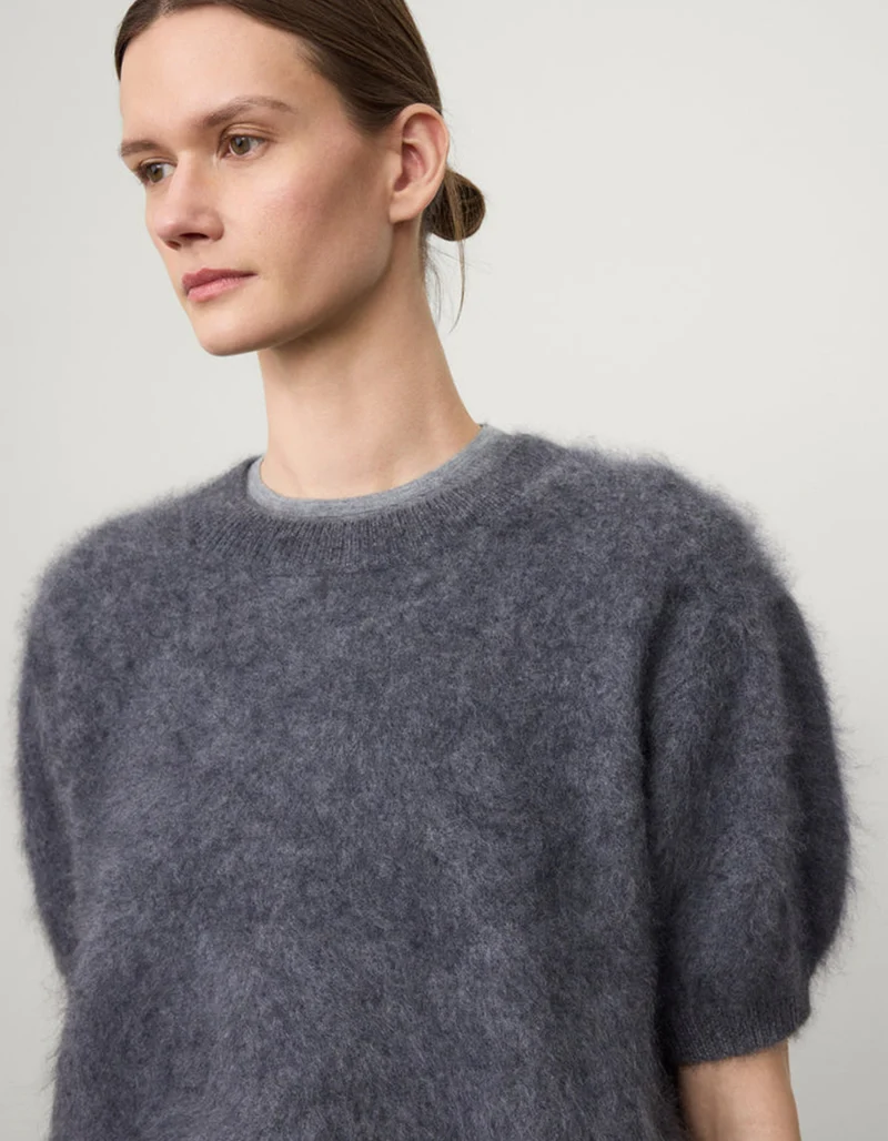 Fuzzy Kurzarm-Kaschmir-Pullover Juniper