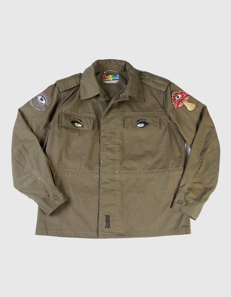 Bestickte Military-Jacke Mushroom im Vintage-Stil