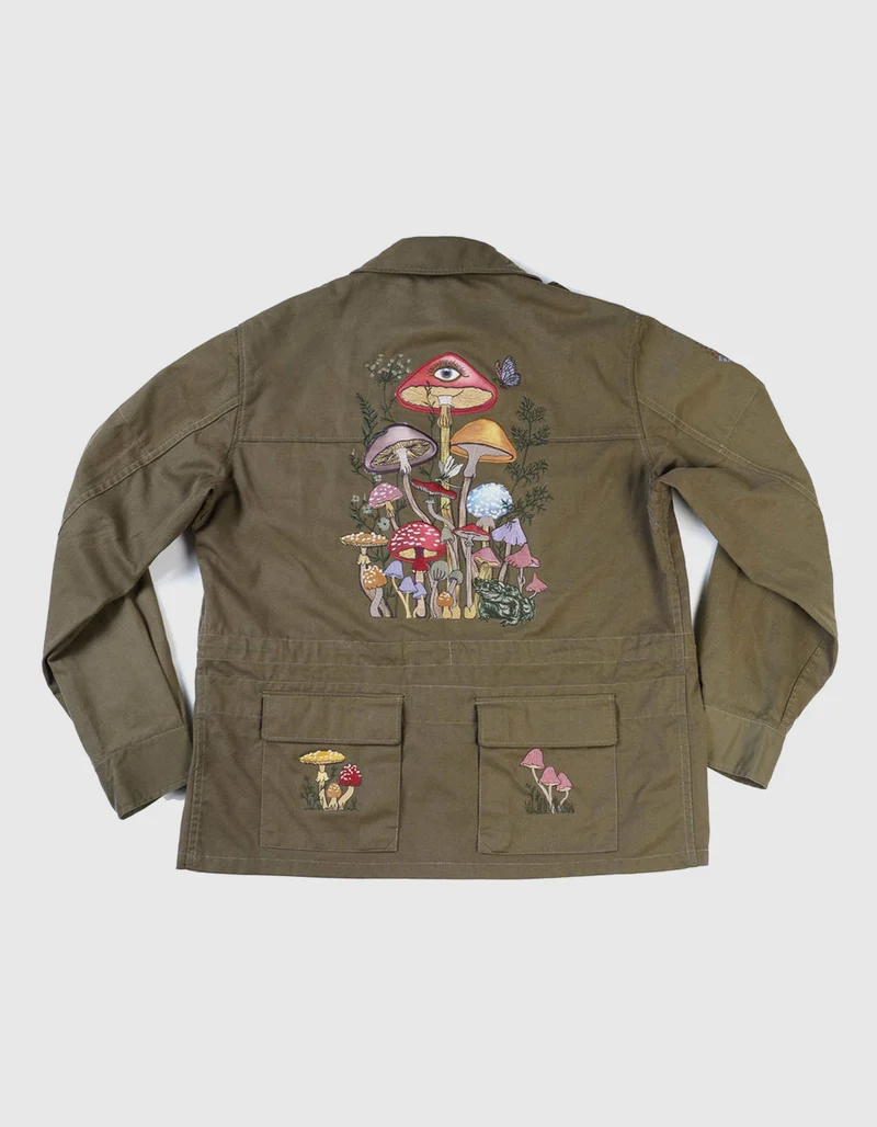 Bestickte Military-Jacke Mushroom im Vintage-Stil