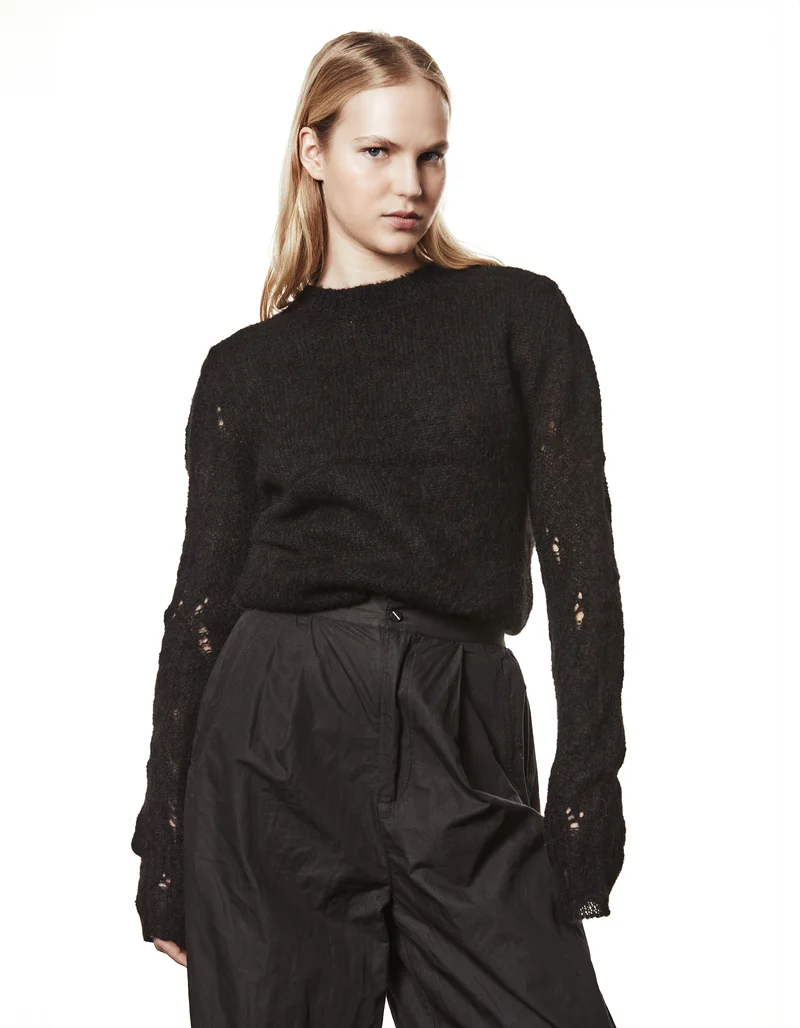 Alpaka-Mix Pullover mit Destroyed-Details