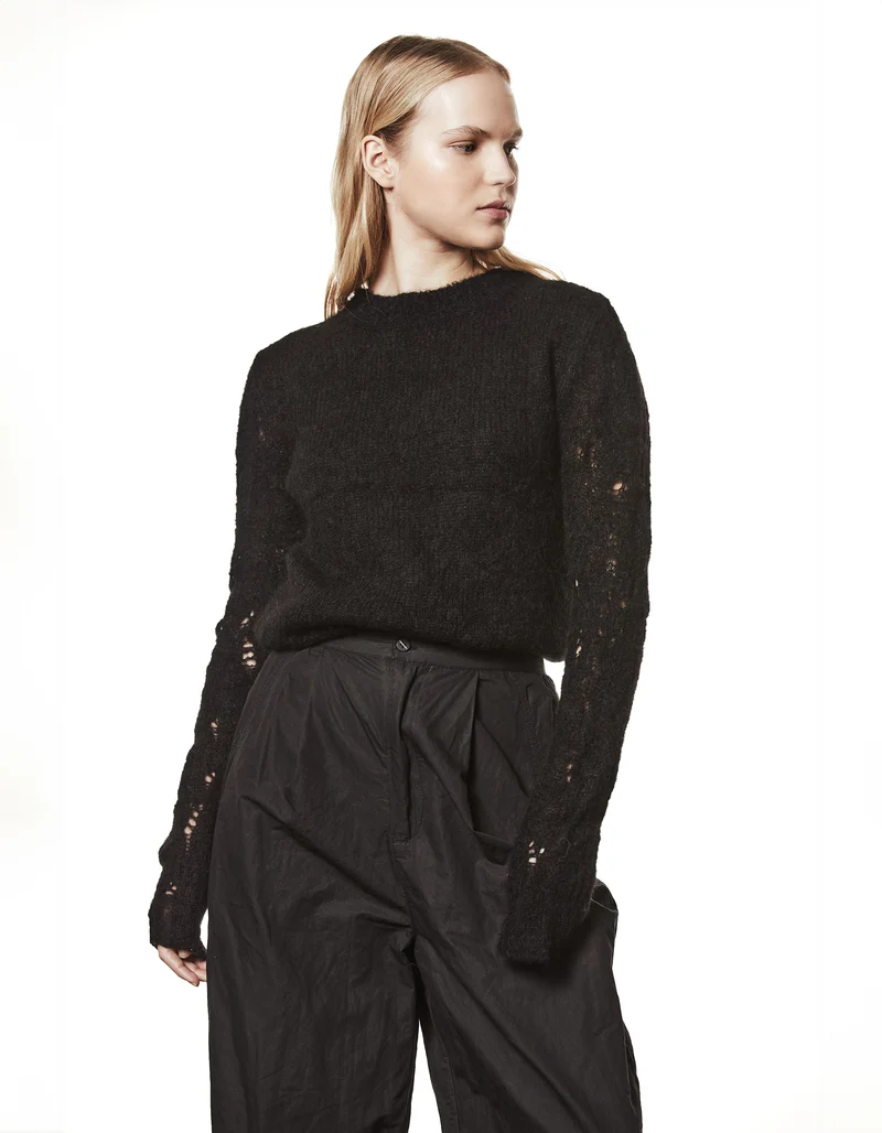 Alpaka-Mix Pullover mit Destroyed-Details