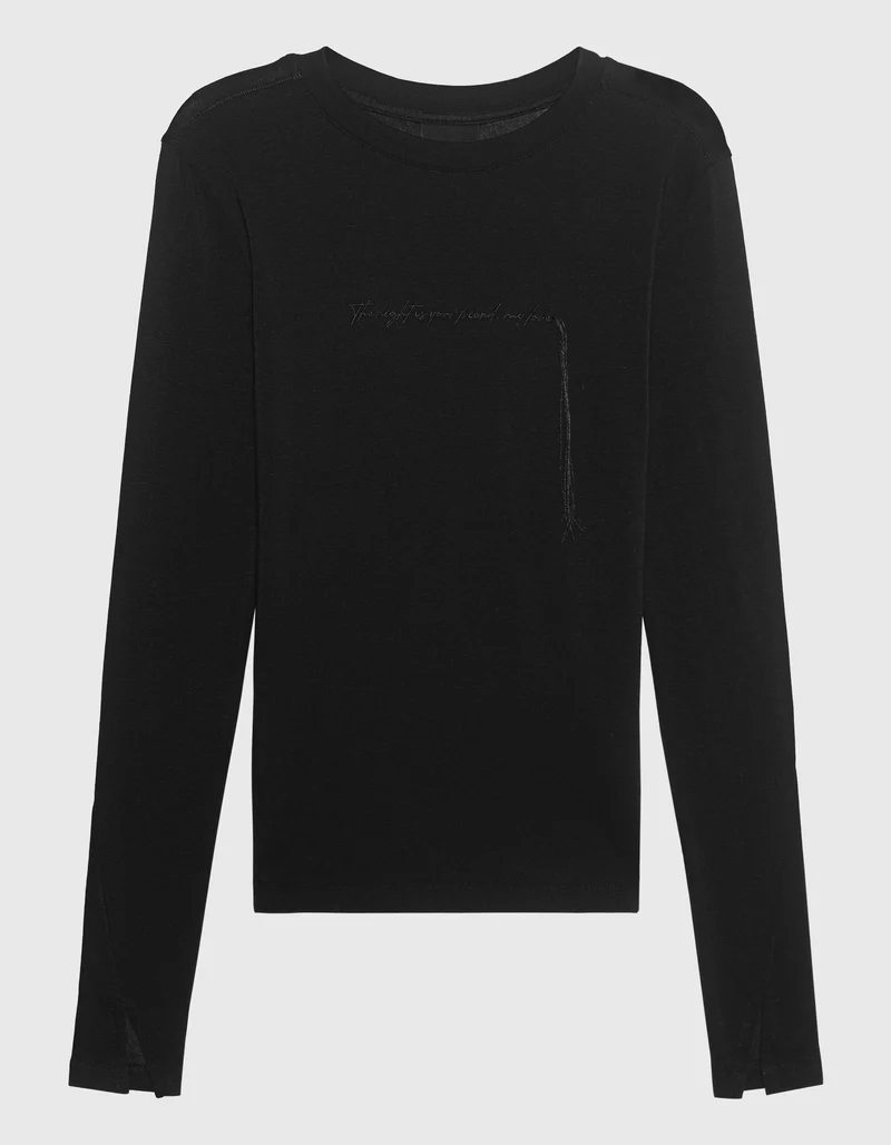 Longsleeve mit besticktem Wording und Faden-Detail
