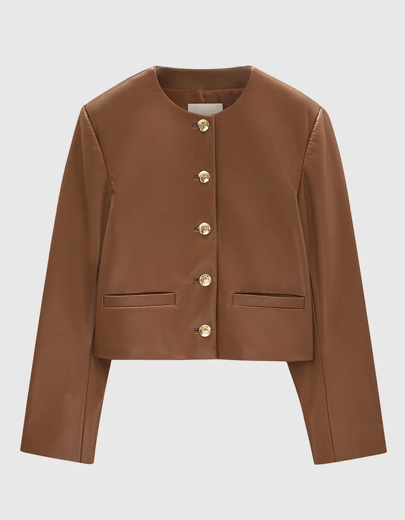 Leder-Mix Jacke mit verzierten Knöpfen