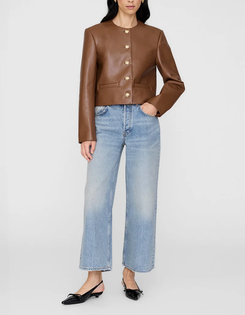 Leder-Mix Jacke mit verzierten Knöpfen