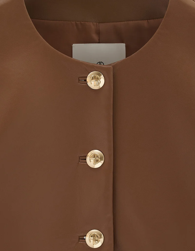 Leder-Mix Jacke mit verzierten Knöpfen