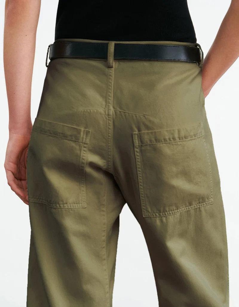 Mid-Rise Baumwoll-Leinen Barrel-Leg Hose Shon