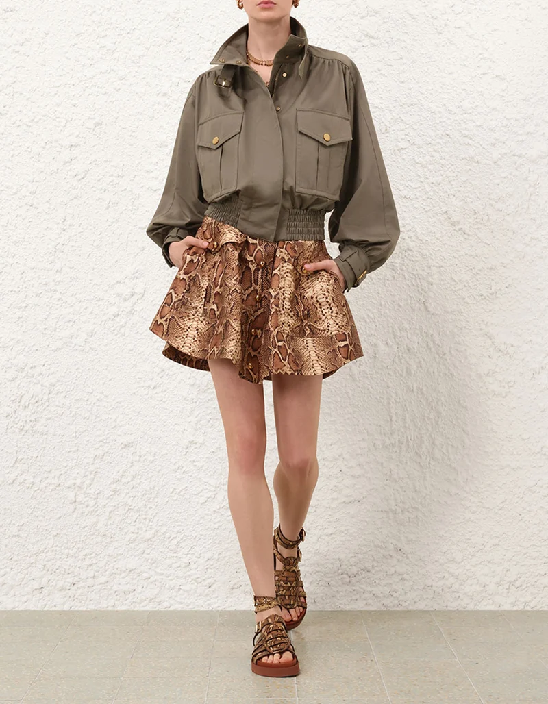 Gemusterter Seiden-Mix Mini-Rock Hypnotic Utility