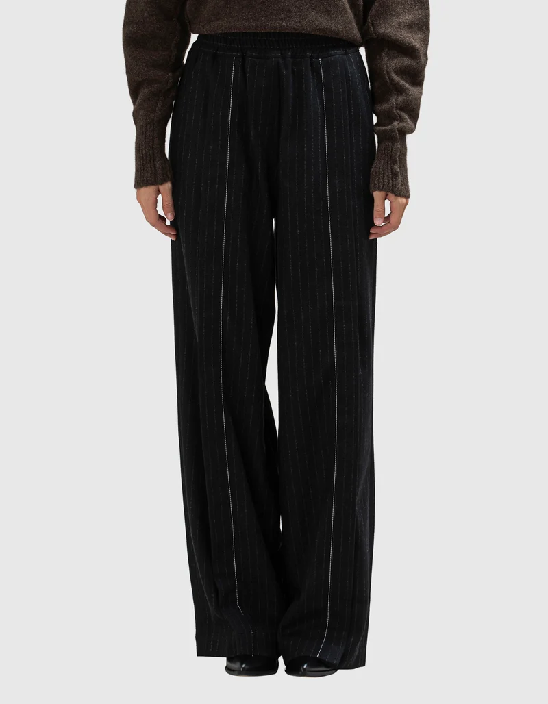 Woll-Mix Wide-Leg Bundfaltenhose Pinstripe
