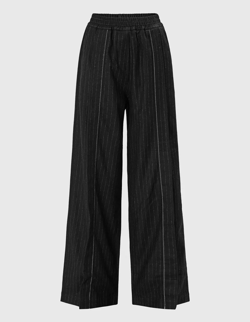 Woll-Mix Wide-Leg Bundfaltenhose Pinstripe