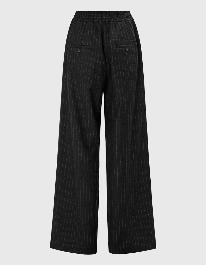 Woll-Mix Wide-Leg Bundfaltenhose Pinstripe