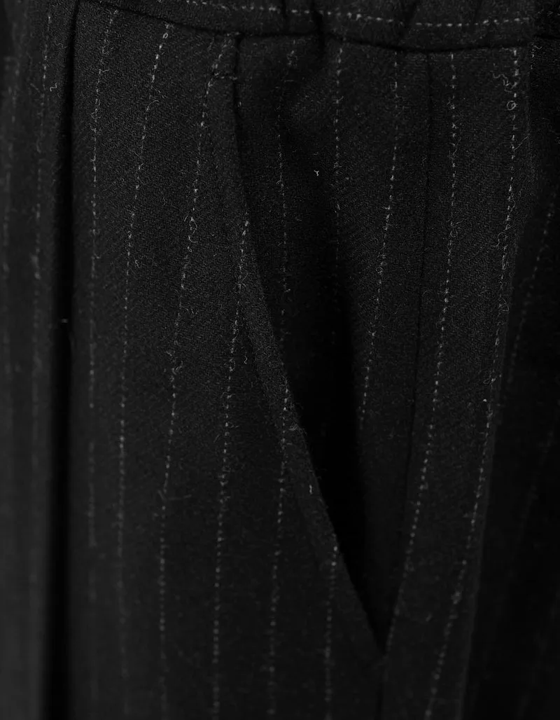Woll-Mix Wide-Leg Bundfaltenhose Pinstripe