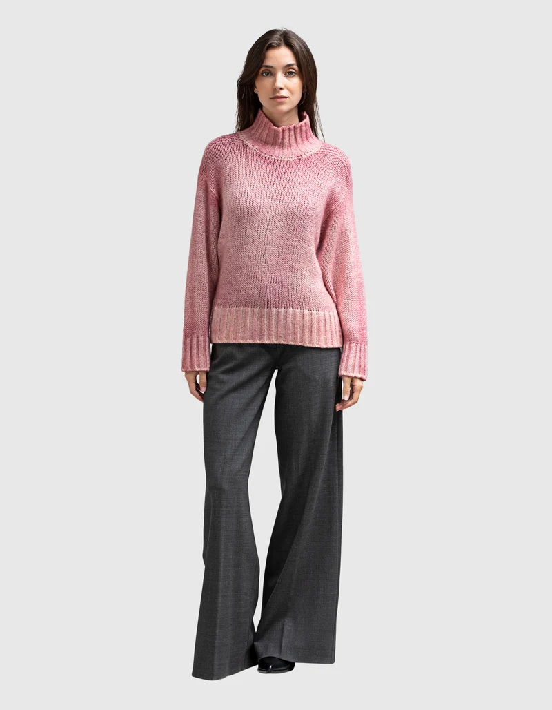 Kaschmir-Seiden-Mix Pullover Hand Painted High Neck