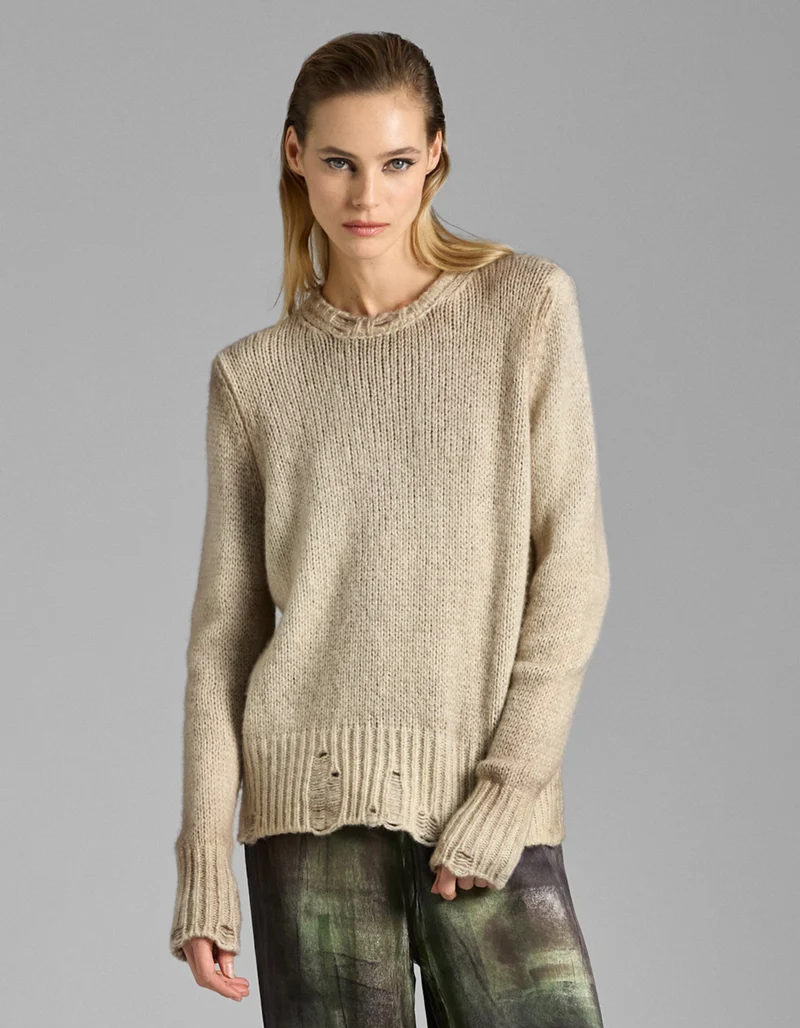 Destroyed-Look Kaschmir-Seiden-Mix Pullover