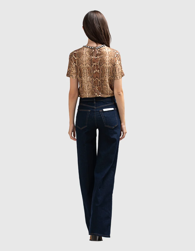 Gemustertes Leinen-Shirt mit Schmucksteinen