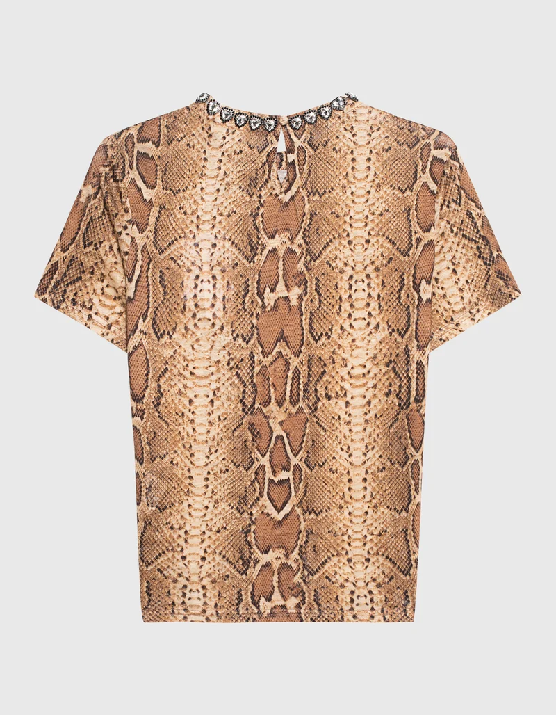 Gemustertes Leinen-Shirt mit Schmucksteinen