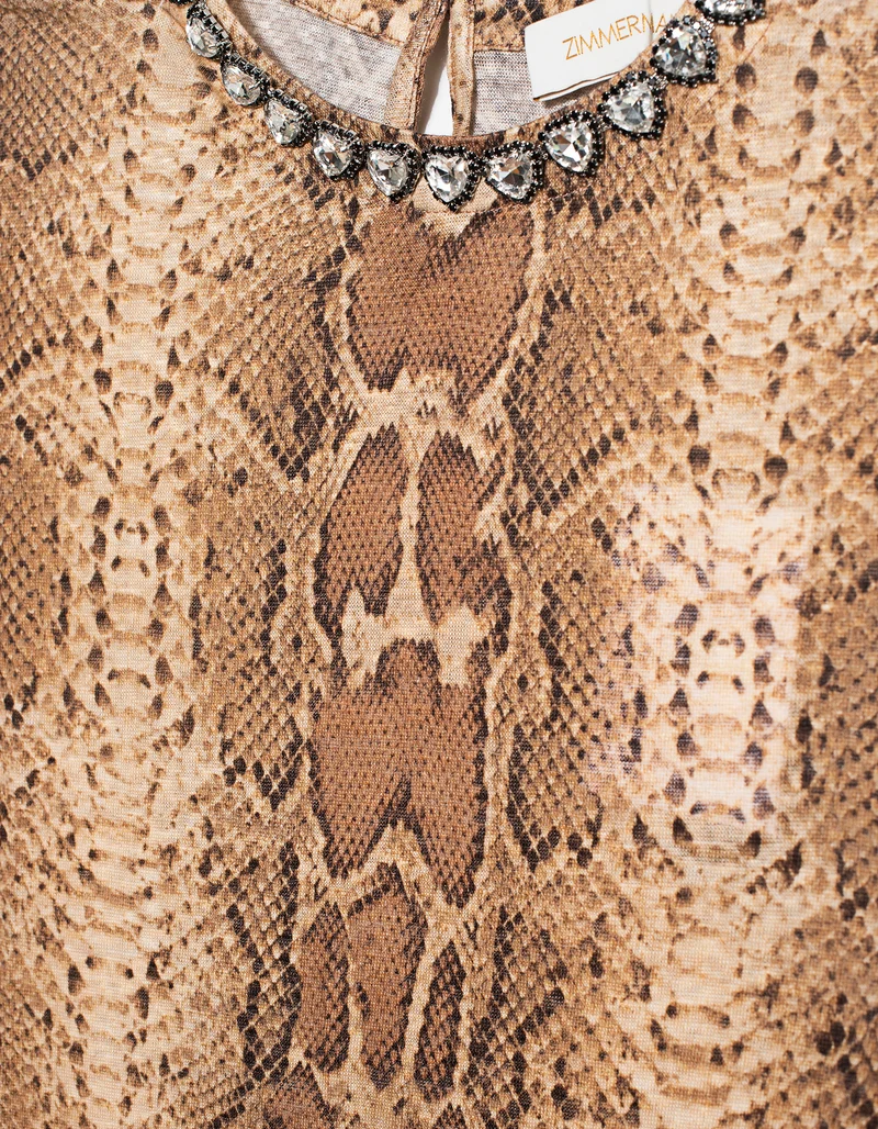 Gemustertes Leinen-Shirt mit Schmucksteinen